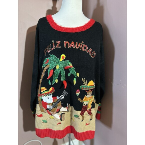Holiday Time Sweaters - Feliz Navidad Ugly Christmas Sweater Womens Size 1X Holiday Time Christmas New
